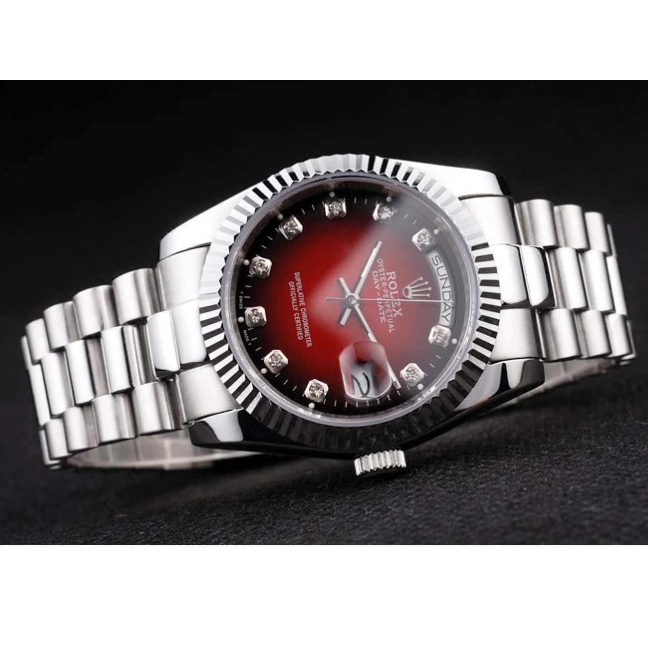 Aaa replica watch Tone Rolex Stainless Day-Date Polished Red Steel Dial Two 1024
